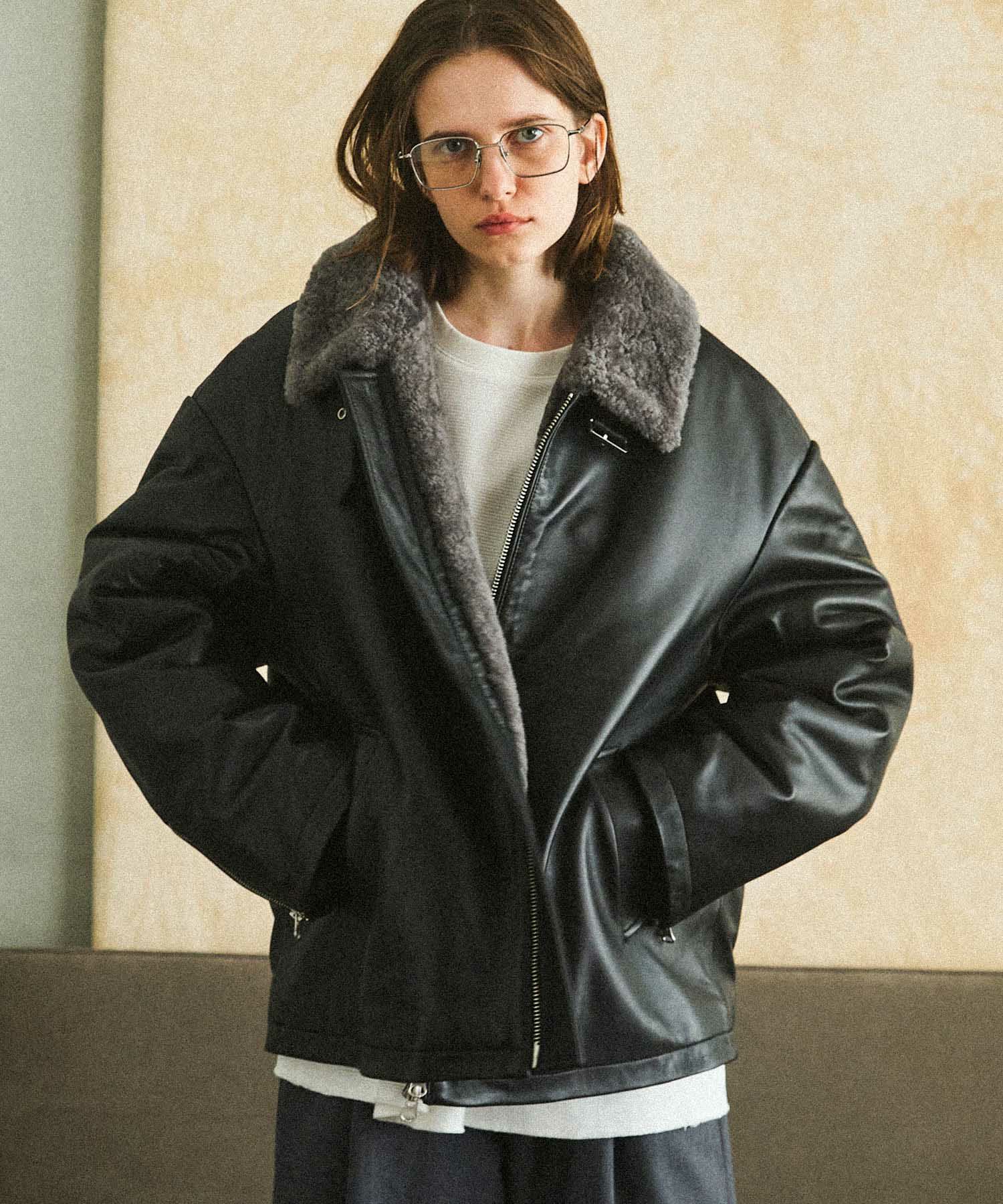 OPENING ACT] リアルレザームートンハイネックジャケット | OPENING ACT