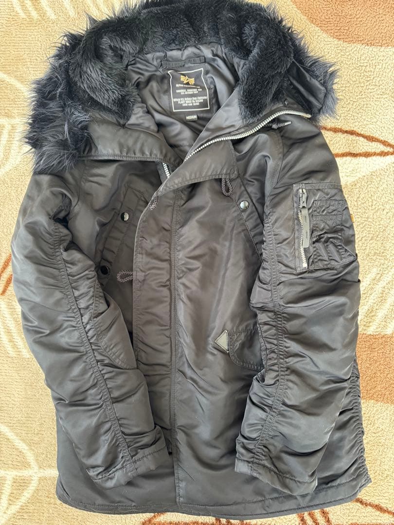 ALPHA アルファ N-3B フライトジャケット 中古 防寒 ミリタリー 黒 中古・古着通販】ALPHA (アルファ) N-3Bフライトジャケット ブラック